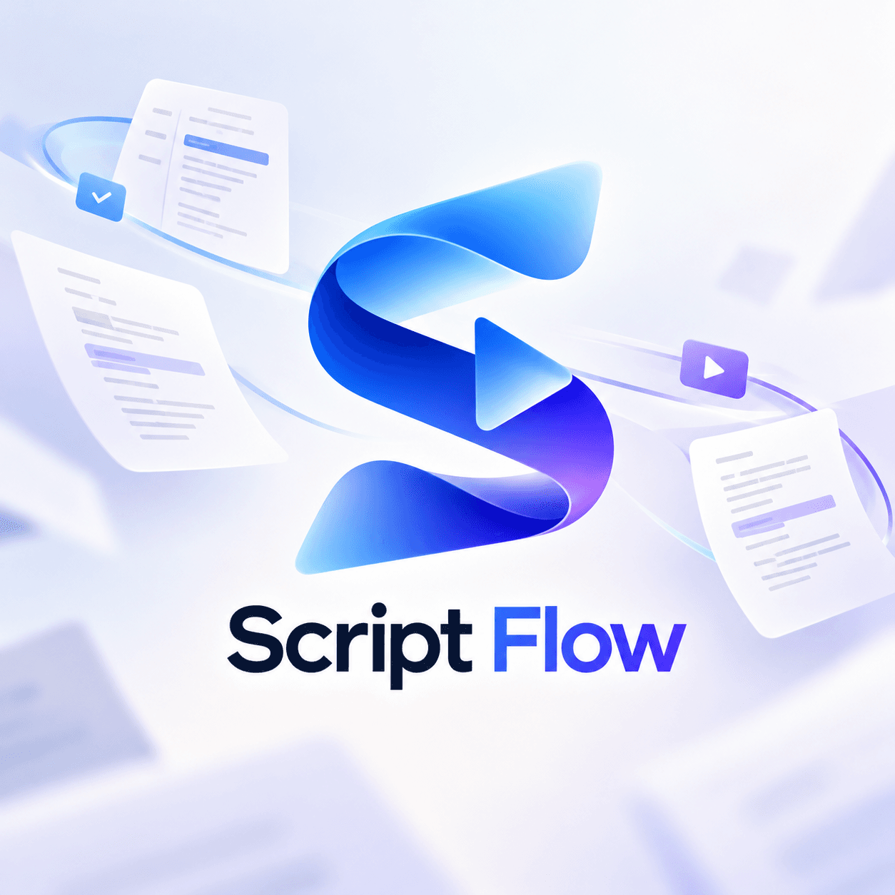 ScriptFlow: a script swooping through a creative workflow pipeline, transforming raw text into clean formatted output.
